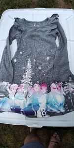 Frozen gray heathered 3T dress fit and flare ruffle shoulder
